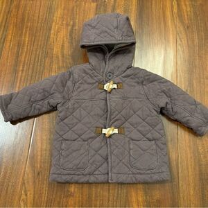 Baby Boden grey light brown quilted hooded jacket